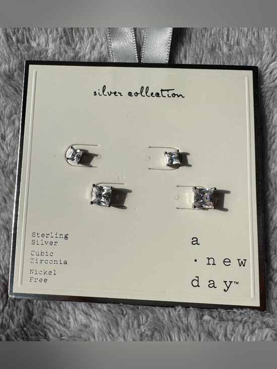 a new day Jewelry - A New Day Silver Collection 2 Pairs of Square Cut Cubic Zirconia Stud Earrings